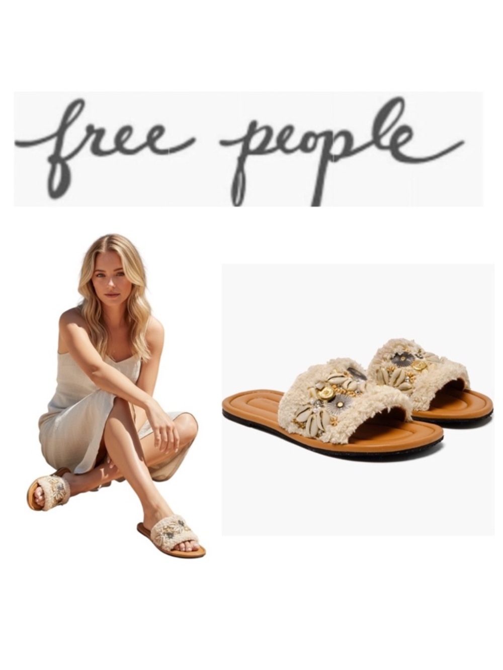 Free People Shipwreck Shell Slide Sandals - Ivory Embellished Shell Size 8 $128